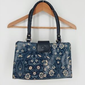 Patricia Nash Italian Floklore Rienzo Blue Leather Shoulder Bag